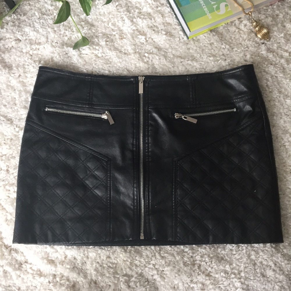 Bebe Faux Leather Moto Mini Skirt